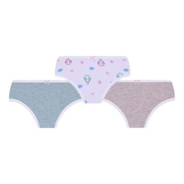 Imagem de Kit 3 calcinhas lupo de algodão ref:18100 menina, Azul, Branco, Rosa, 