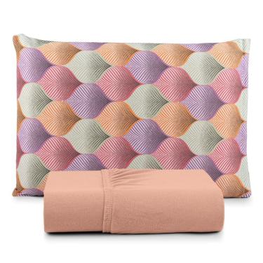 Imagem de Jogo De Lençol Casal Malha 100% Algodão C- Elástico 3 Pçs Cor Do Lençol Salmão