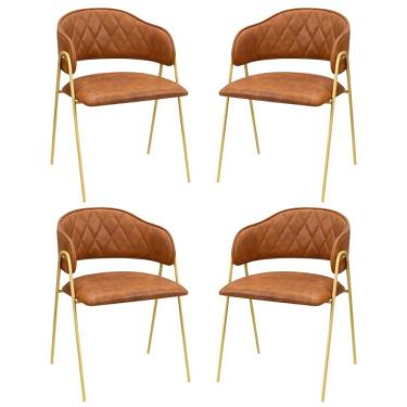 Imagem de Conjunto 4 Cadeiras Veneza Couro Caramelo Metal Dourado