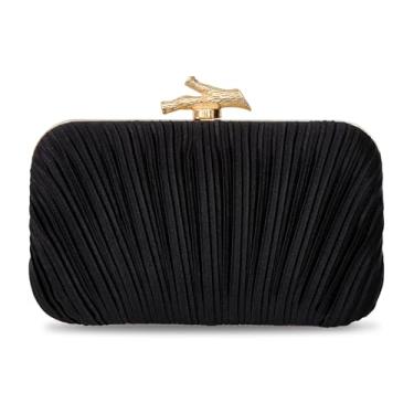 Imagem de BRYCTSISEN Bolsa feminina elegante de cetim plissada, estruturada, metálica, PU, moderna, bolsa clássica, Preto, cetim