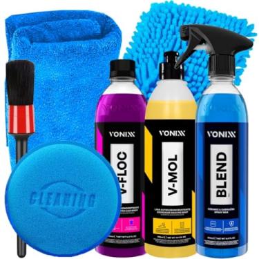 Imagem de Kit Vonixx Limpeza Automotiva Carnaúba Spray Blend Shampoo V-Mol V-Floc Concentrado Pincel Externo Toalha Microfibra Karbox