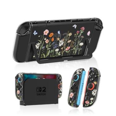 Imagem de Gurgitat Dockable Protective Case for Nintendo Switch 2 2025 - Cute Cartoon Flower Design Clear TPU Slim Hard Cover for Joycon 2 for Women Teens Girls Boys