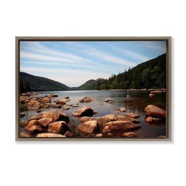 Imagem de Stupell Industries Desenho de arte de parede em tela flutuante marrom com paisagem de lago Cold River por Lisa Colberg, 43 x 63 cm