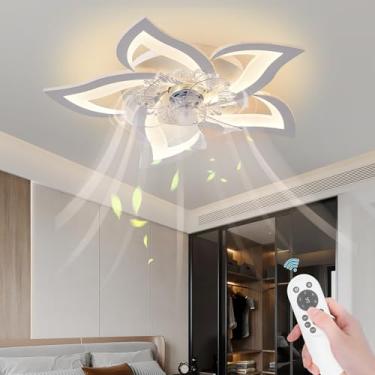 Imagem de Bevenus Ventilador de teto de perfil baixo com luzes, formato de flor regulável moderno de 110 V, controle remoto/controle de aplicativo, lâmpada de teto com 6 velocidades de engrenagem.