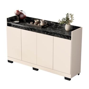 Imagem de Aparador Buffet Sala Lorde Marmorizado 4 Portas Off White/marmore Preto