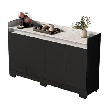 Imagem de Aparador Buffet Sala Lorde Marmorizado 4 Portas Preto/marmore Branco