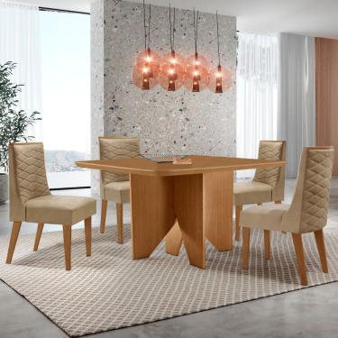 Imagem de Mesa Evora 90 Mdf Canto Copo E Com 4 Cadeiras Safira Turim 07 Naturalle