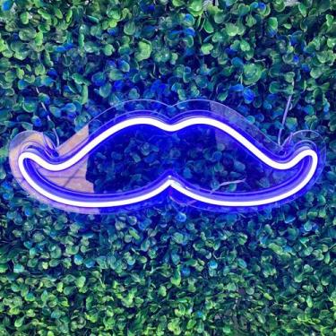 Imagem de Painel Neon Bigode Moustache Barbearia Iluminação 32 Cm - bloom, Azul