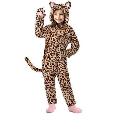 Imagem de Macacão infantil Costume GIFTINBOX Leopard com capuz e zíper de 5 a 11