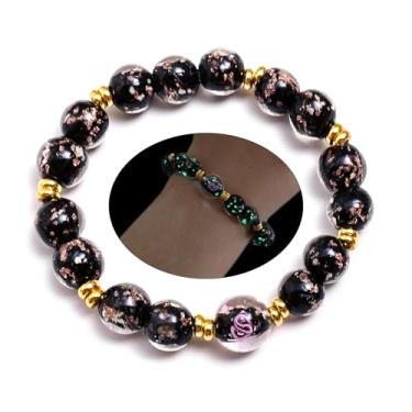 Imagem de Sakinre Pulseiras femininas com contas de vidro Firefly – Pulseira elástica que brilha no escuro 10 mm luminosa com contas de cristal curativo joia presente, Standard, Vidro, Vidro