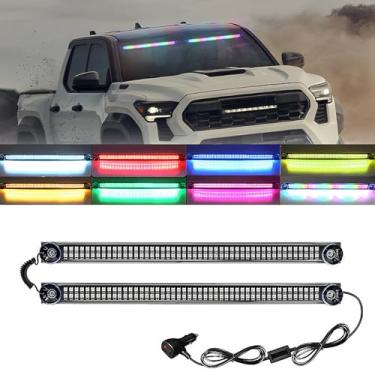 Imagem de Barra de luz estroboscópica 2 em 1 RGB vermelho azul aviso de perigo de emergência amarelo âmbar piscante interior luz de para-brisa com ventosas para reboque/caminhão, polícia, bombeiro, veículos de