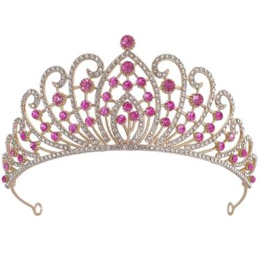 Imagem de Lurrose Coroa para Mulheres: Coroa E Tiara de Rainha Barroca - Faixa de Cabeça Com Strass - Tiaras de Princesa para Casamento, Aniversário E Festa de Formatura (vermelho Ameixa)
