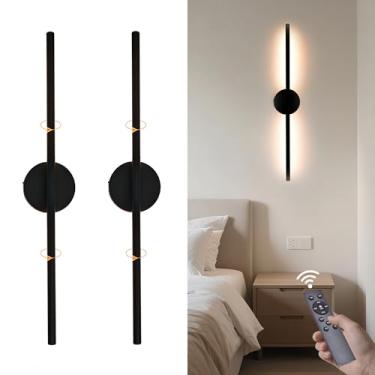 Imagem de HCJIAJING Arandelas de parede sem fio conjunto de 2 luzes de parede lineares, operadas por bateria de 50 cm com controle remoto, lâmpadas de parede reguláveis de rotação de 360° para sala de estar