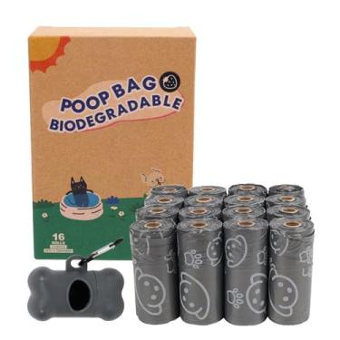 Imagem de Sacos de cocô biodegradáveis portáteis com dispensador para cães, 240 unidades (16 rolos), 12 x 33 cm, saco de lixo perfumado de chá Oolong (saco de cocô preto)