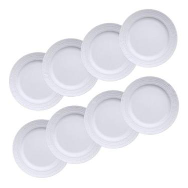 Imagem de Jogo 8 Pratos Rasos Chevron Relevo Porcelana Branca Germer - Porcelana