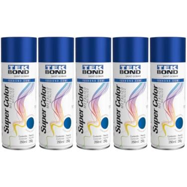 Imagem de Kit 5 Tintas Spray Azul Metálico Aerossol Tekbond 350ml/250g