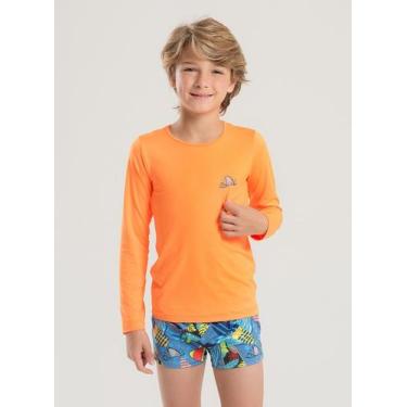 Imagem de Conjunto Praia Infantil Menino Laranja Camiseta Manga Longa e Sunga Pr
