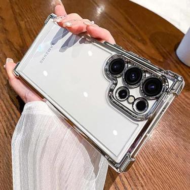 Imagem de HJZSZX Para Samsung S24 Plus Luxury Shockproof Clear Case Hard Hybrid Bumper Cover (Para Samsung S24 Plus/Prata)