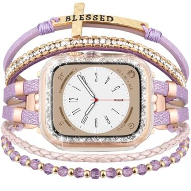 Imagem de Pulseira e capa Boho compatível com relógio Apple 40 mm, 44 mm, 45 mm, 46 mm, 41 mm, 38 mm e 42 mm(S10), pulseira de couro ajustável feita à mão para Apple Watch séries 10, 9, 8, 7, 6, 5, 4, 3, 2 e 1