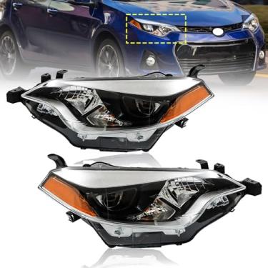 Imagem de Conjunto de farol compatível com Toyota Corolla Sedan 2014-2016 4 portas, substituição de farol de halogêneo, lado do passageiro, alojamento preto, refletor âmbar, lente transparente