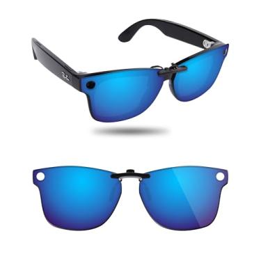 Imagem de Fiskr Óculos de sol polarizados Clip-On para Ray-Ban Meta Wayfarer RW4008 (tamanho 53-22) - Proteção UV - Ajuste universal para homens e mulheres - Azul gelo