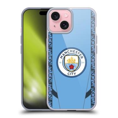 Imagem de Head Case Designs Capa de gel macia oficialmente licenciada pelo Manchester City Man City FC Home 2024/25 Kit de crachá compatível com Apple iPhone 15