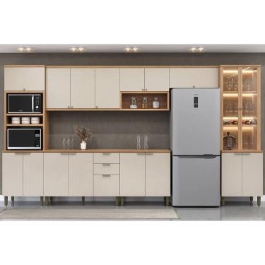 Imagem de Cozinha Modulada Completa Selene 7 Peças (3Aéreos+2Balcões+2Paneleiros) CP02 Jequitiba/Off White Fosco - Linea Brasil