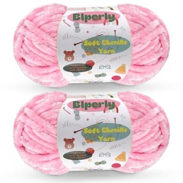 Imagem de 2 novelos de fio de chenille fofo para crochê - fio de veludo grosso para cachecóis, xales, cobertores de bebê, chapéus, brinquedos de pelúcia, cada novelo de 50 m, 99 g (rosa cereja)