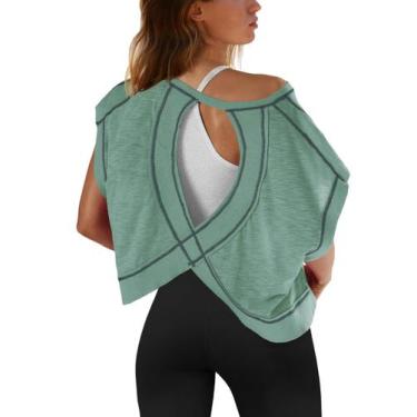 Imagem de Blusa de treino SENSERISE de manga curta com costas abertas para mulhe