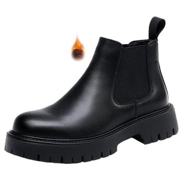 Imagem de Botas Chelsea QOOEL masculinas de couro genuíno, pretas, tamanho 9,5
