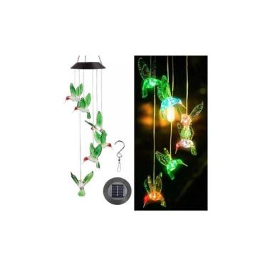 Imagem de Modelo de beija-flor com carrilhão de vento suspenso solar com luzes L