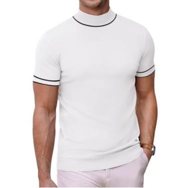 Imagem de Suéter masculino COOFANDY, simulado, gola alta, manga curta, branco, l