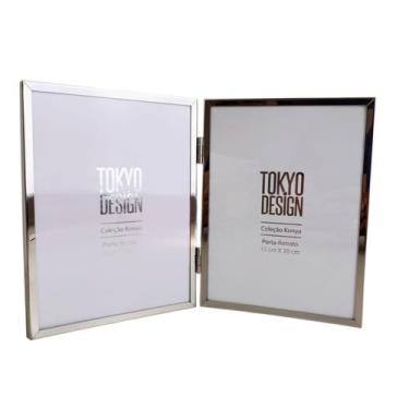 Imagem de Porta Retrato de Metal Duplo Com Vidro Inox 15x20cm Konya - Tokio Desi