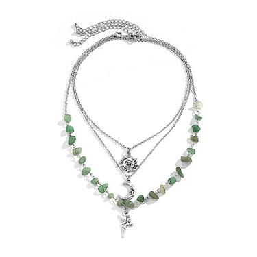 Imagem de Kysin Chiys Boho Sol Lua Gargantilha Colar Estrela Cura Natureza Cristal Colar Verão Cystal Colares para Mulheres Joias de Natal Presente para Mulheres, Zinco, Sem Pedra Preciosa