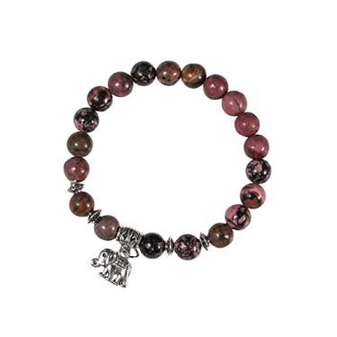 Imagem de Pulseira com pingente de elefante com contas de pedra elástica com sementes de cristal de Reiki para mulheres e homens, boa sorte, ioga, meditação, joias de Natal, presente, Pedra Metal, Liga metálica