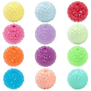 Imagem de SOFPLATE 24 peças, 12 cores, contas de caneta de 20 mm, contas redondas de strass coloridas grossas bugglegum brilhante bola de resina espaçadores soltos para caneta, colares, pulseiras, chaveiros