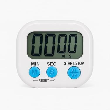 Imagem de Cronômetro Digital de Cozinha Magnético Display LCD Grande Contagem Regressiva Botões Minuto/Segundo Alarme Alto Branco