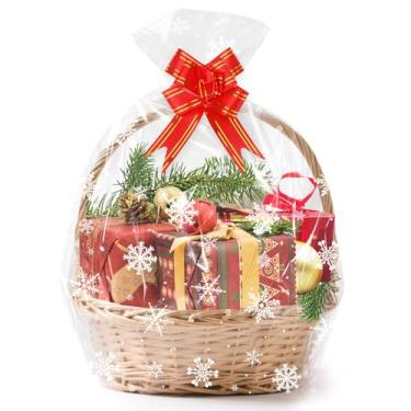 Imagem de eowqeiur 15 peças de sacos de presente de Natal transparentes grandes com flor de puxar lembrancinhas de festa de Natal suprimentos decorações