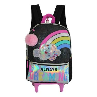 Imagem de Mochila Escolar De Rodas Preta Arco Íris Infantil Feminina