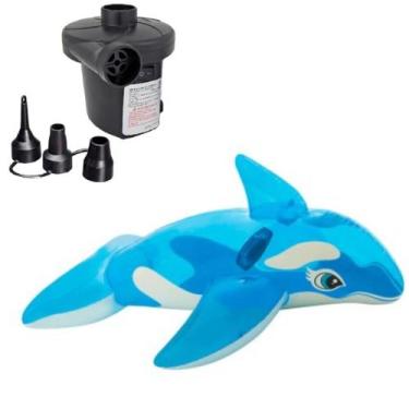 Imagem de Bóia bote inflável intex baleia infantil alça bomba elétrica, 220V