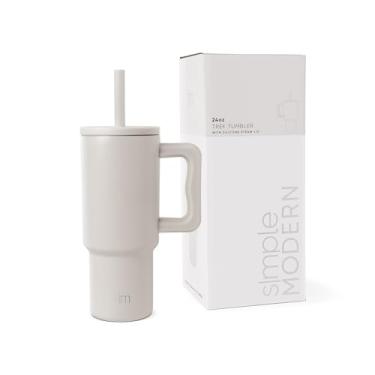 Imagem de Simple Modern Copo infantil de 680 g com alça e tampa de canudo de silicone | À prova de derramamento e resistente a vazamentos | Garrafa de aço inoxidável reutilizável | Presente para meninos e