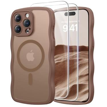 Imagem de BENTOBEN Capa para iPhone 15 Pro Max, atualizada [proteção total da câmera] [compatível com MagSafe] [protetor de tela de dois vidros] Capa de telefone fosca translúcida ondulada fofa para iPhone 15