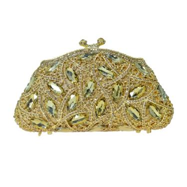 Imagem de HUANG ZHUANG Bolsa feminina de cristal com glitter e strass para festa de casamento, Ouro 2