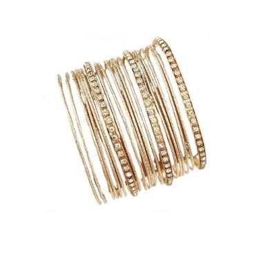 Imagem de Camadas Bohemica Conjunto de pulseiras empilháveis casamento indiano multi texturizadas pérolas pérolas pulseira pulseira de ouro moda simples algemas pulseira para mulheres joias, Sem pedras preciosas