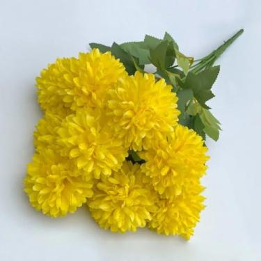 Imagem de Buquê de flores artificiais, crisântemo, casamento, natal, noiva, buquê, artesanato, scrapbooking, guirlanda, adereços, decoração de mesa para festa (1 peça/amarelo)
