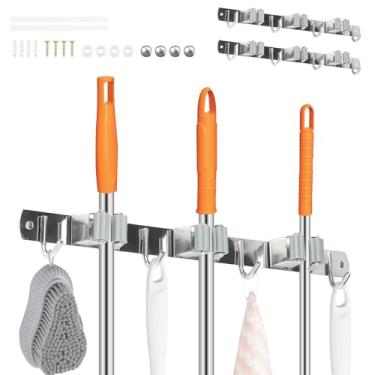Imagem de ZLHETWT Suporte de esfregão de vassoura, organizador de vassoura, organizador de vassoura, antiderrapante para parede, suporte de armazenamento de vassoura, rolamento de carga, impermeável