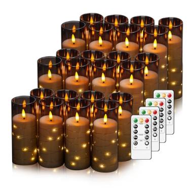 Imagem de Nimiko Velas de LED cintilantes sem chama, velas operadas por bateria, 24 peças com cordão de estrela embutido, velas de coluna de LED acrílicas com controle remoto, adequadas para decoração de casa