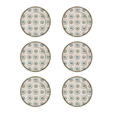 Imagem de Conjunto De 6 Pratos Raso Olho Grego Alleanza Branco E Azul