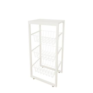 Imagem de Fruteira De Chão Para Cozinha Branco Brilho Em Aço Branco