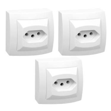 Imagem de Kit 3 Conjunto Tomada 2p+t 10a 250v Sistema X Branco Pial